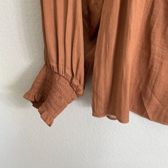 Joie Womens Plus 2X Rust Orange Long Sleeve Ruffle Neck Blouse Top Satin Shirt - Picture 10 of 11